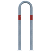 Barrier bracket | as e-charging station protection | to be fixed by plugs, | total width: 300mm, total height: 1000mm | hot-dip galvanized with red reflective strips foil type RA1/A